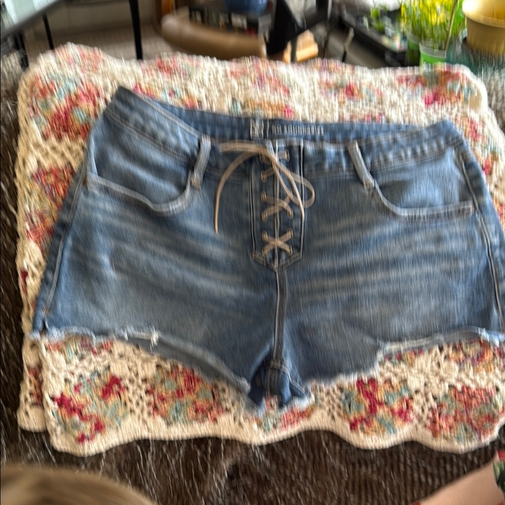 No Boundaries Blue Jean Shorts with Lace-Up Front